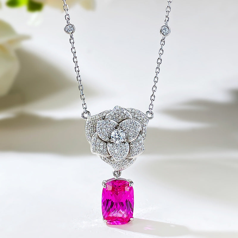 The Camellia Blush Halo Pendant Necklace