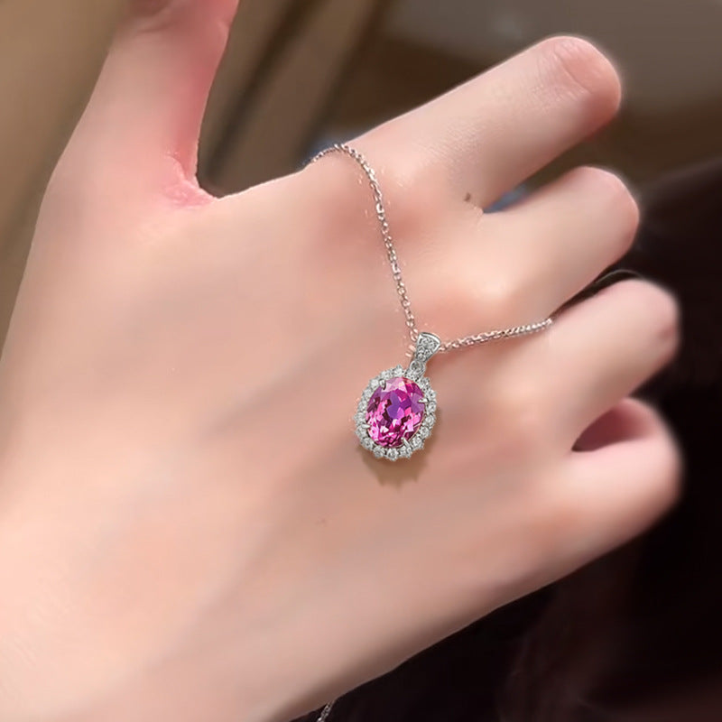 The Roseline Pink Tourmaline Oval Pendant Necklace
