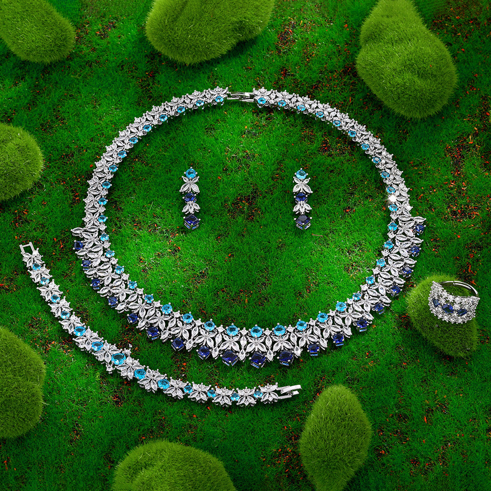 The Celestine Sapphire-Blue Leaf Jewelry Set