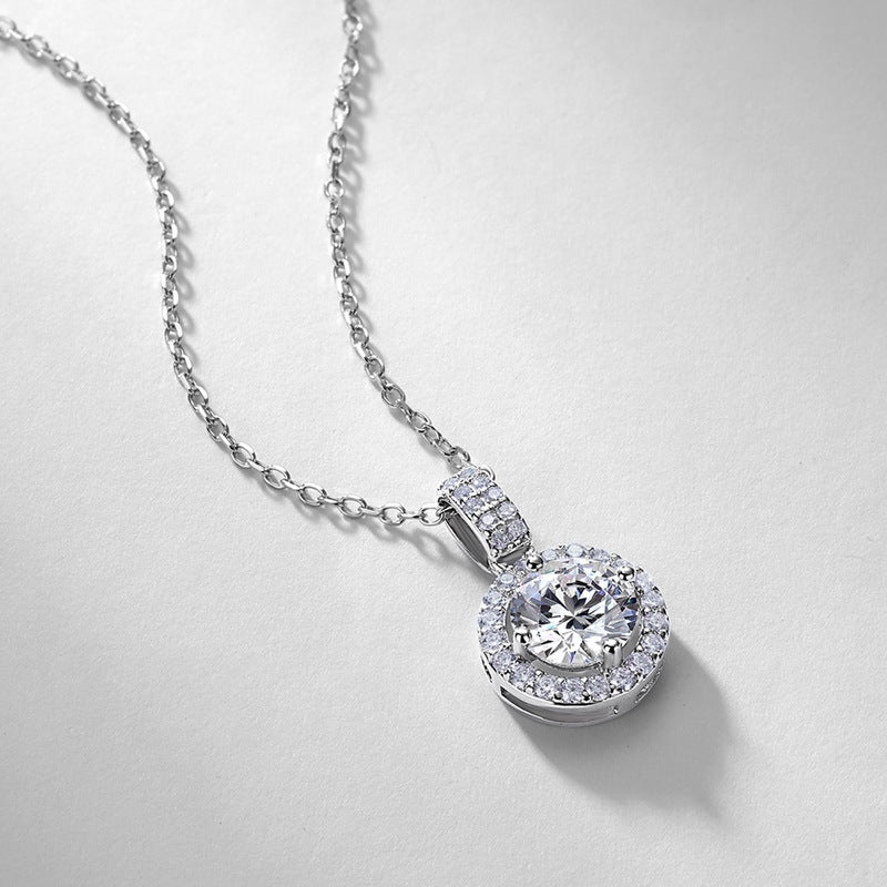 跨境专供一克拉培育钻气质项链女S925银满钻轻奢锁骨链送女友礼物