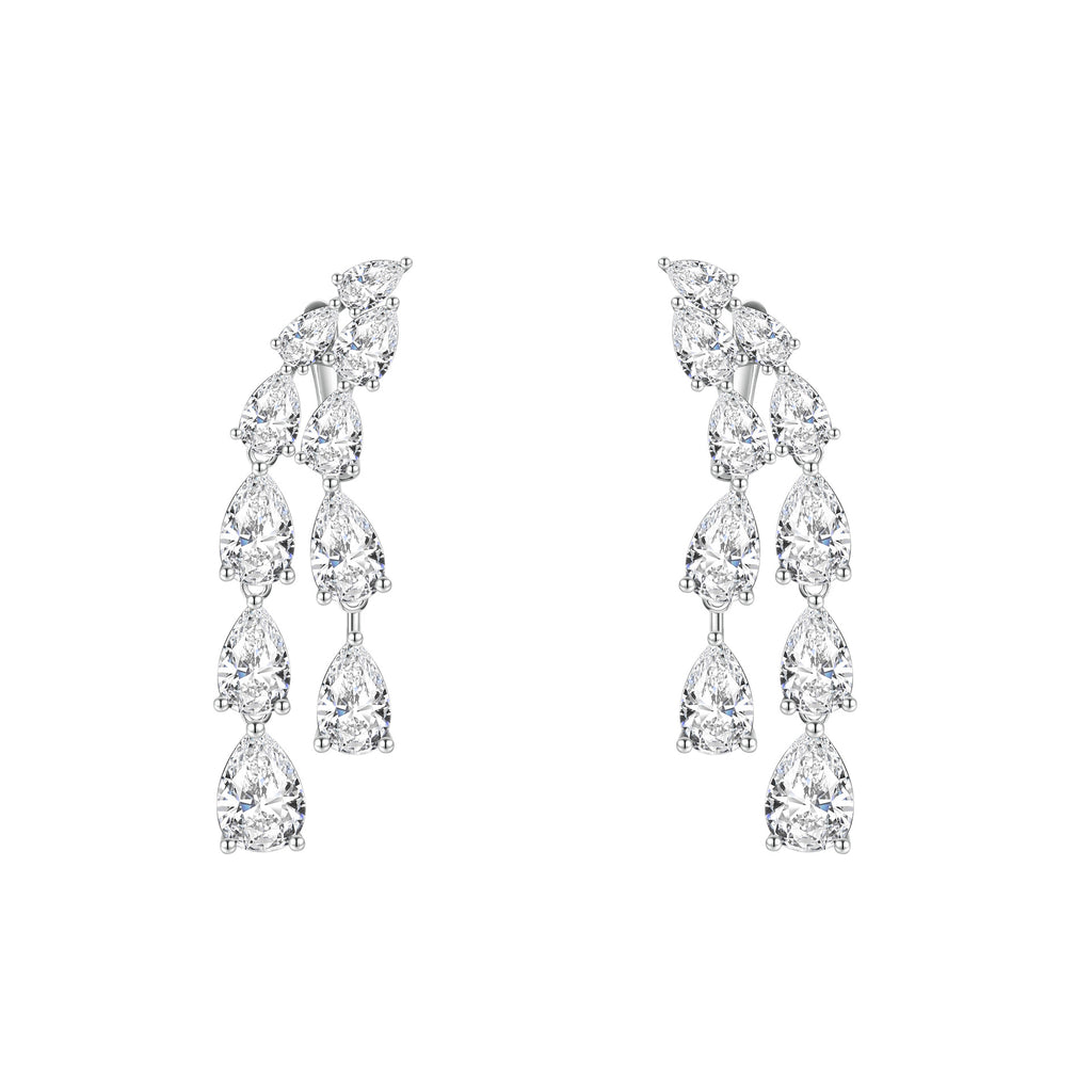 双排梨形水滴钻流苏耳环925纯银 格家同款满钻流苏耳饰轻奢高级感