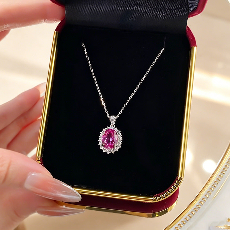 The Roseline Pink Tourmaline Oval Pendant Necklace