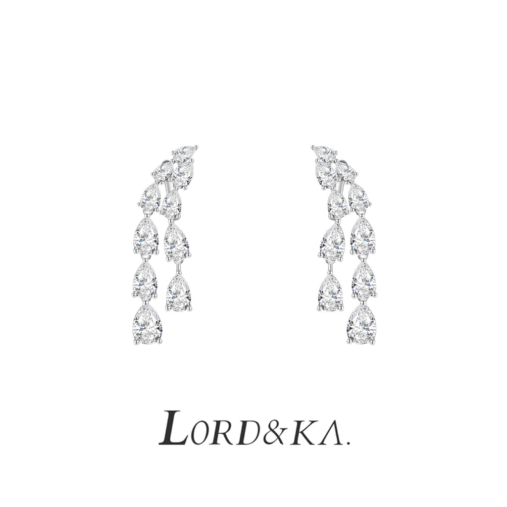 双排梨形水滴钻流苏耳环925纯银 格家同款满钻流苏耳饰轻奢高级感