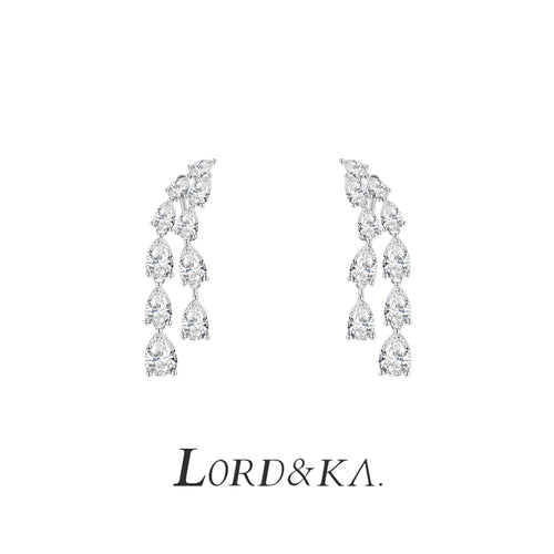 双排梨形水滴钻流苏耳环925纯银 格家同款满钻流苏耳饰轻奢高级感