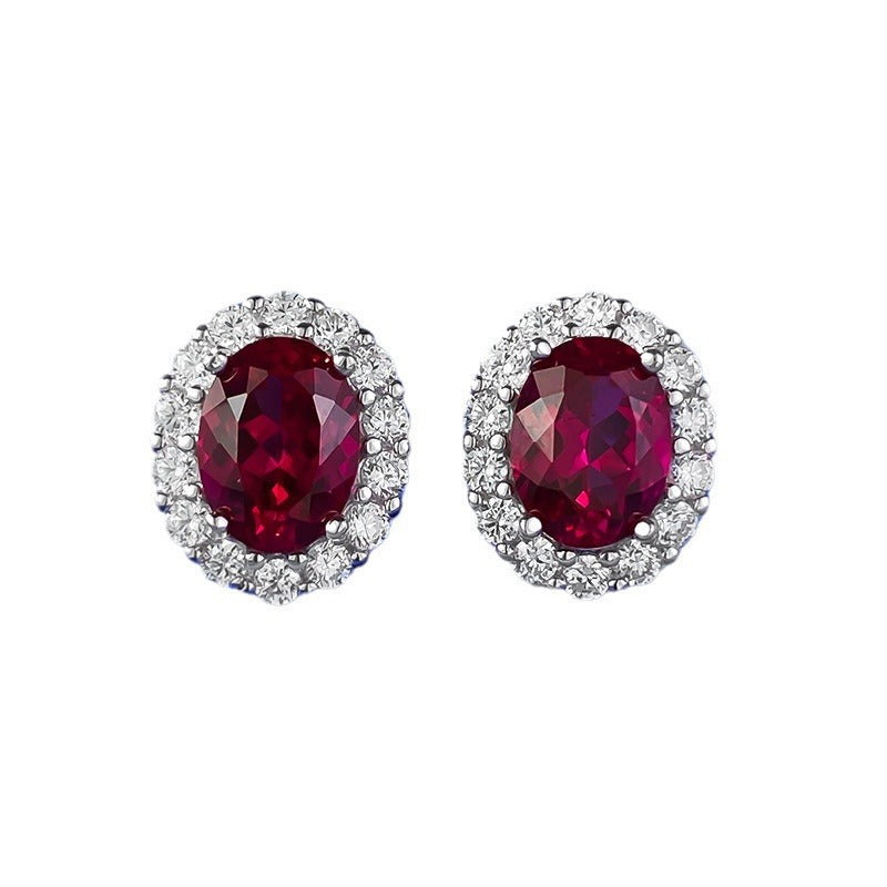 The Rosalie Ruby-Red Oval Stud Earrings
