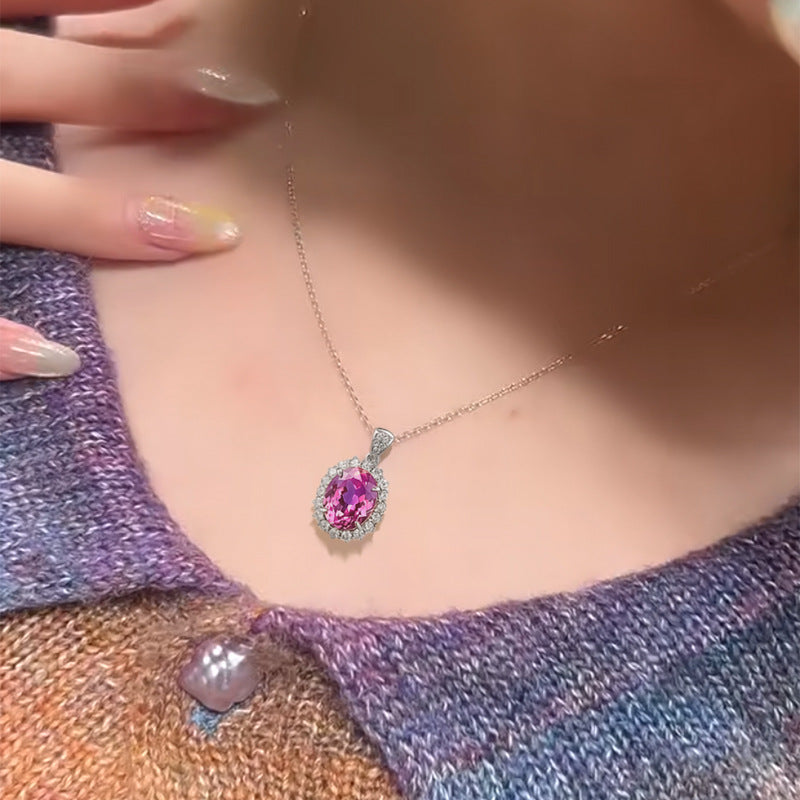 The Roseline Pink Tourmaline Oval Pendant Necklace