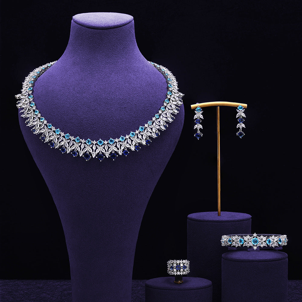 The Celestine Sapphire-Blue Leaf Jewelry Set