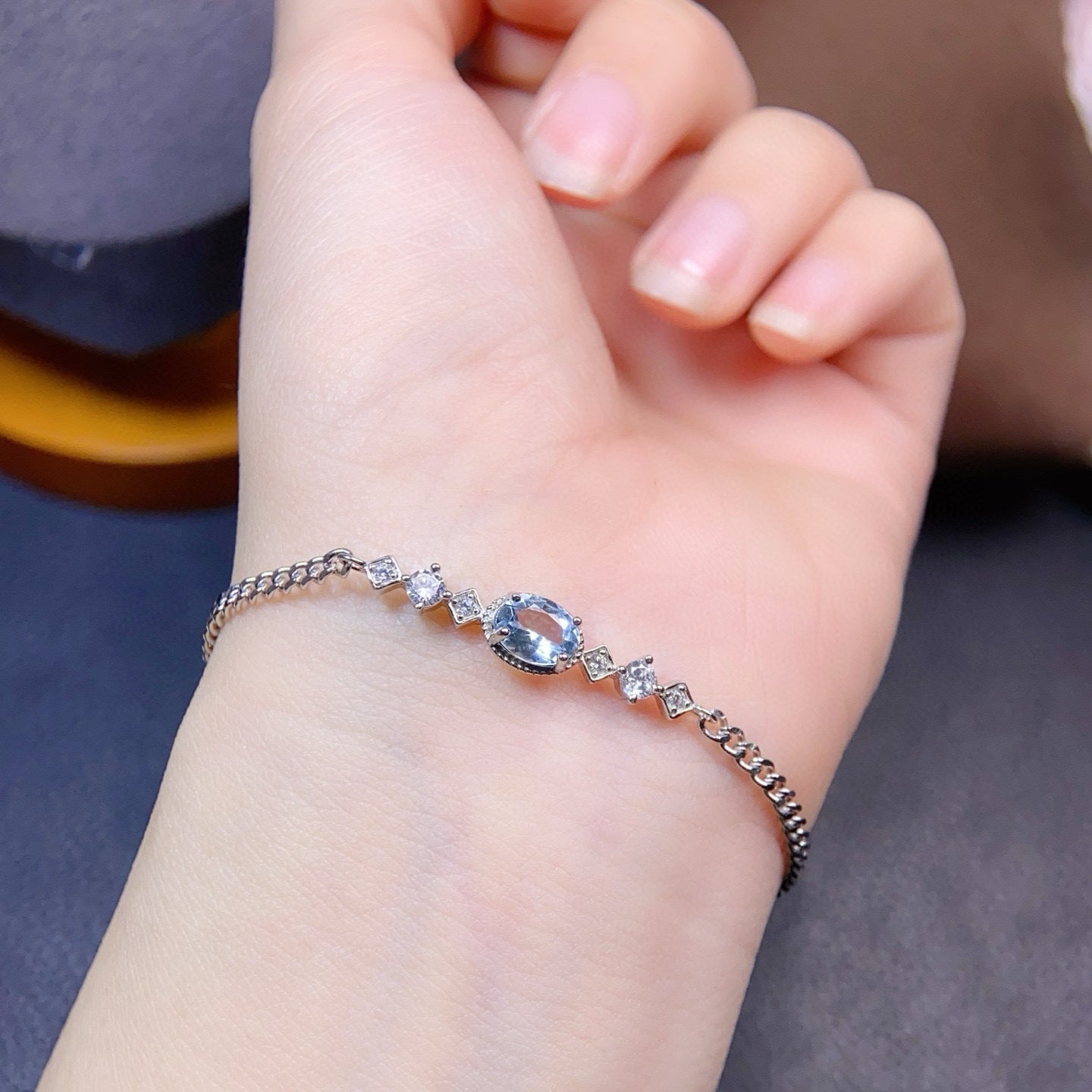 The Marina Natural Aquamarine Halo Bracelet