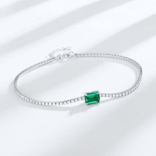 Cross-Border Hot Sale European and American Simple StyleS925Silver Vintage Bracelet for Women Inlaid with Cultivated Emerald Custom Wholesale