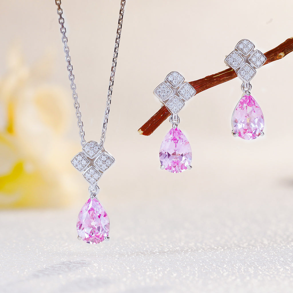 The Elara Morganite Pink Pendant and Stud Set