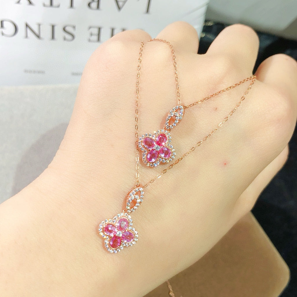 The Flora Natural Padparadscha Clover Pendant