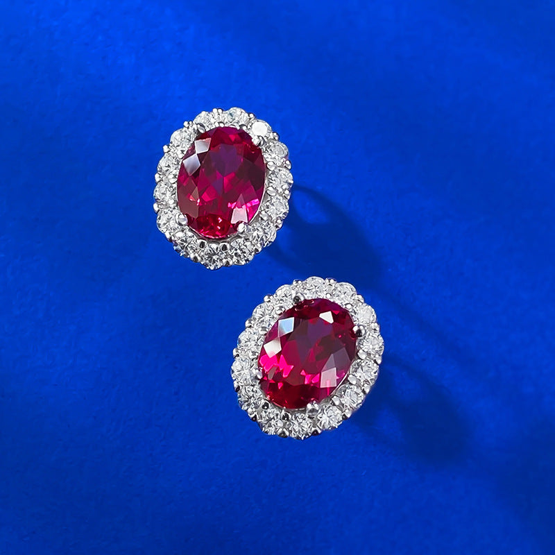 The Rosalie Ruby-Red Oval Stud Earrings