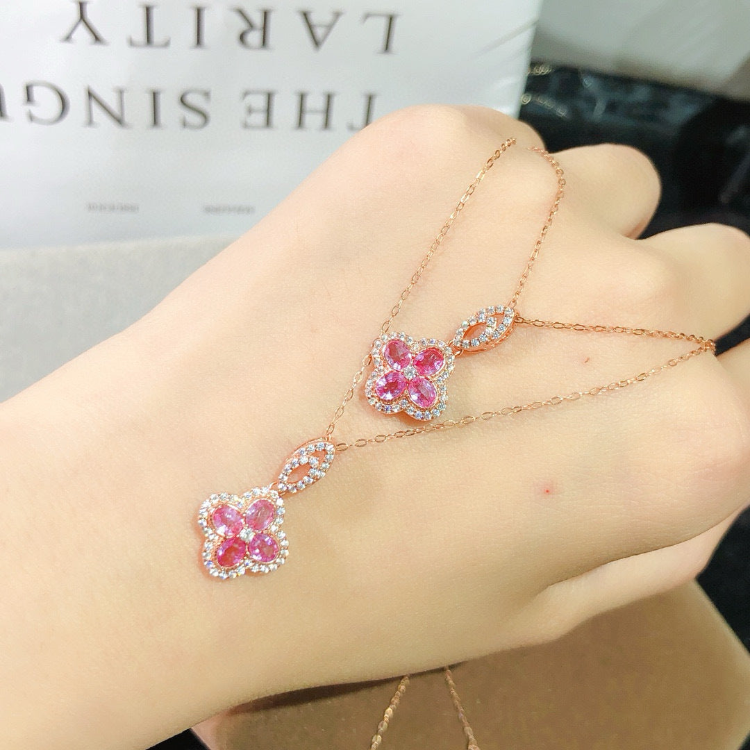 The Flora Natural Padparadscha Clover Pendant