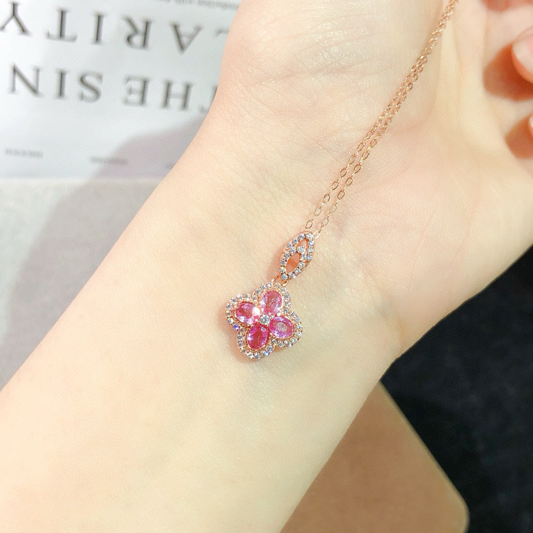The Flora Natural Padparadscha Clover Pendant