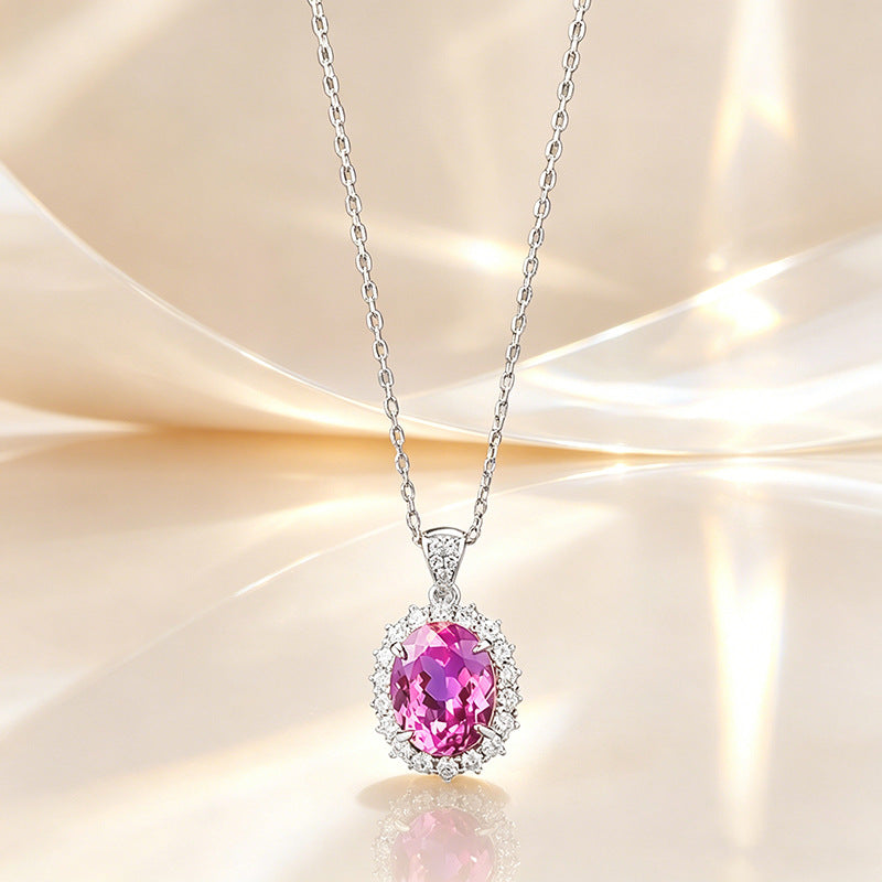 The Roseline Pink Tourmaline Oval Pendant Necklace
