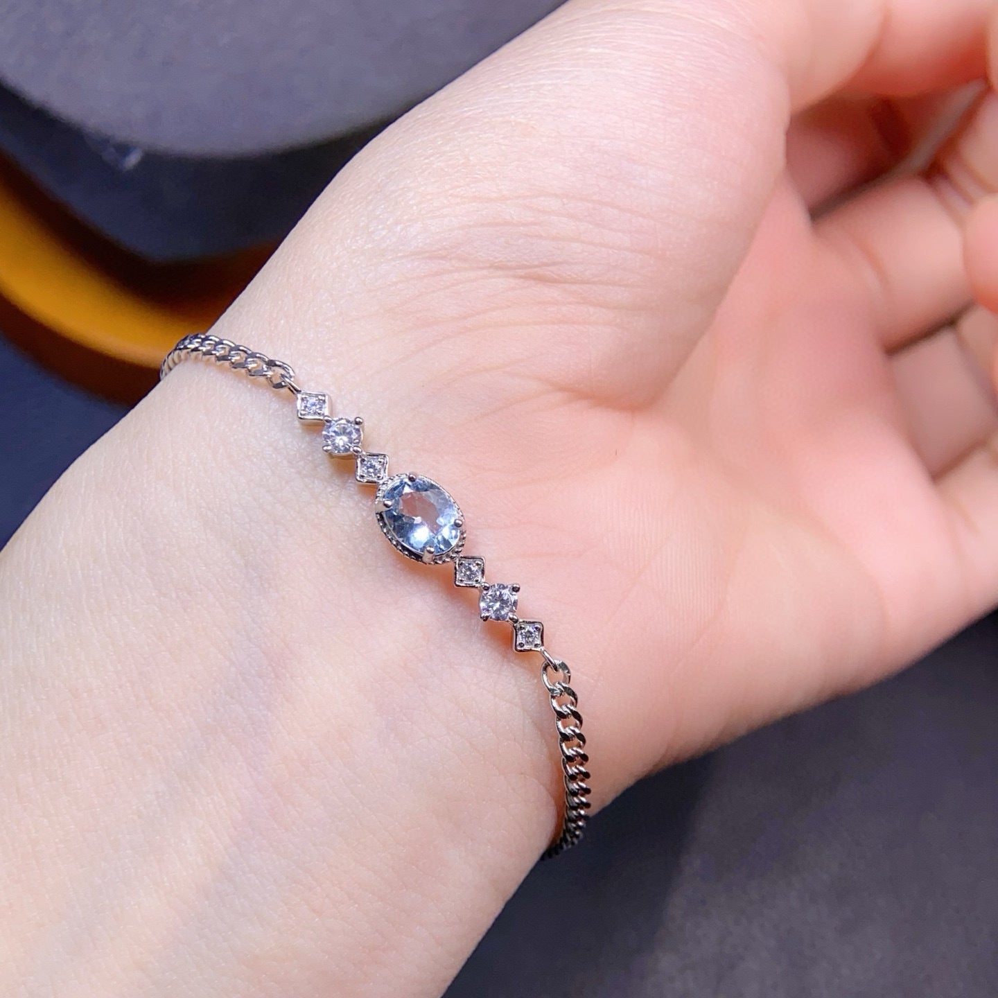 The Marina Natural Aquamarine Halo Bracelet