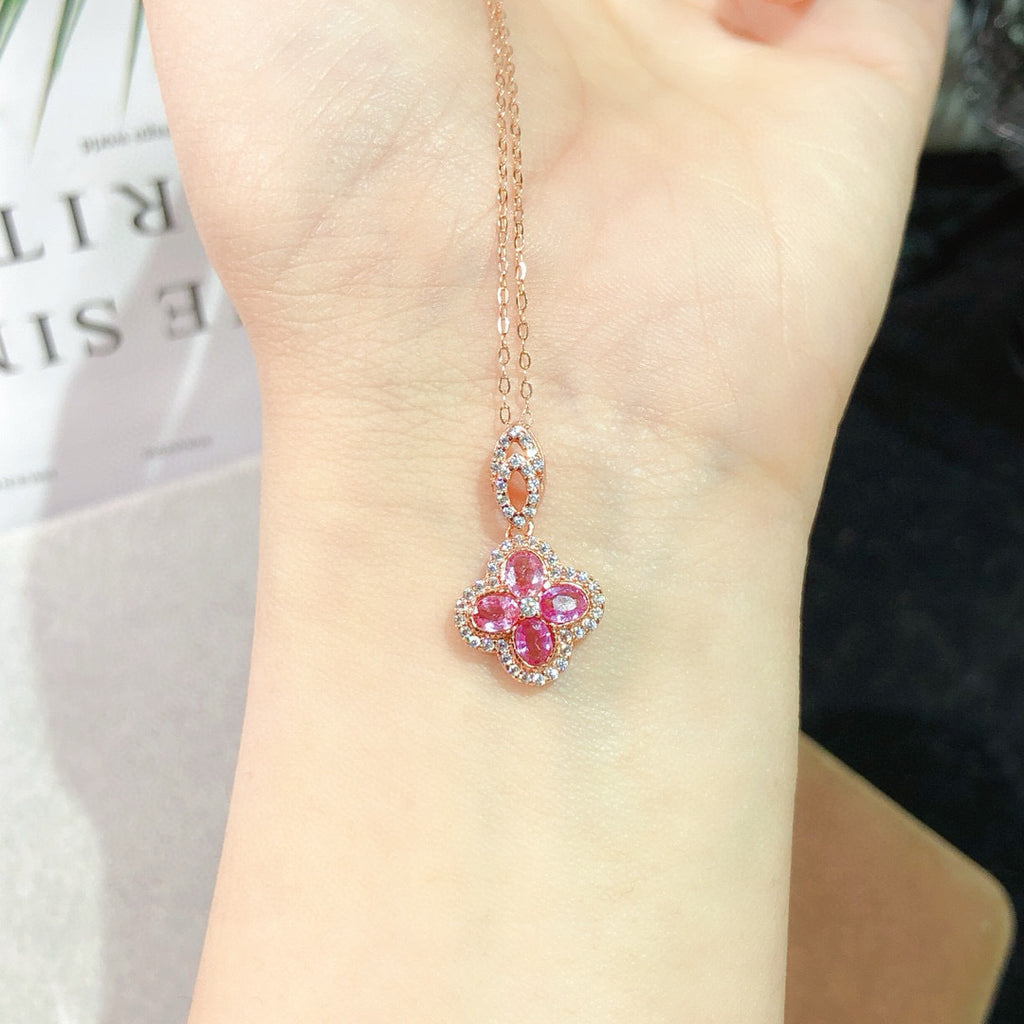 The Flora Natural Padparadscha Clover Pendant