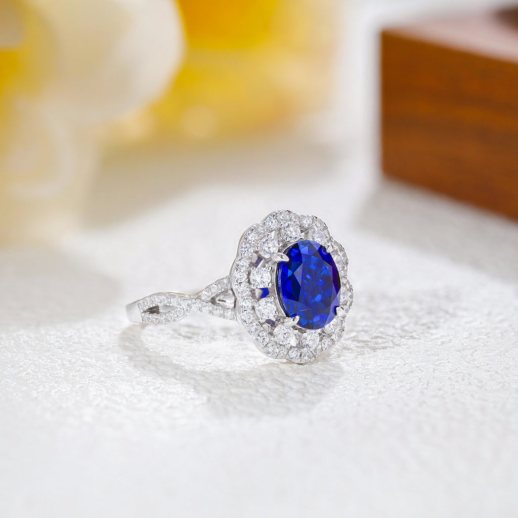 The Diana Blue Sapphire Halo Jewelry Suite