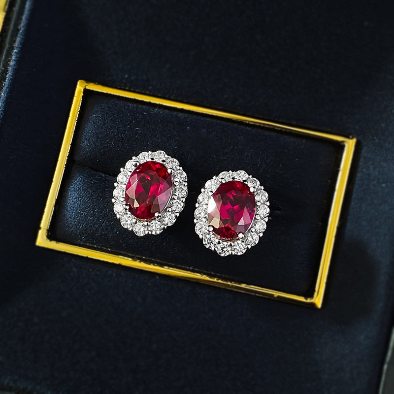 The Rosalie Ruby-Red Oval Stud Earrings
