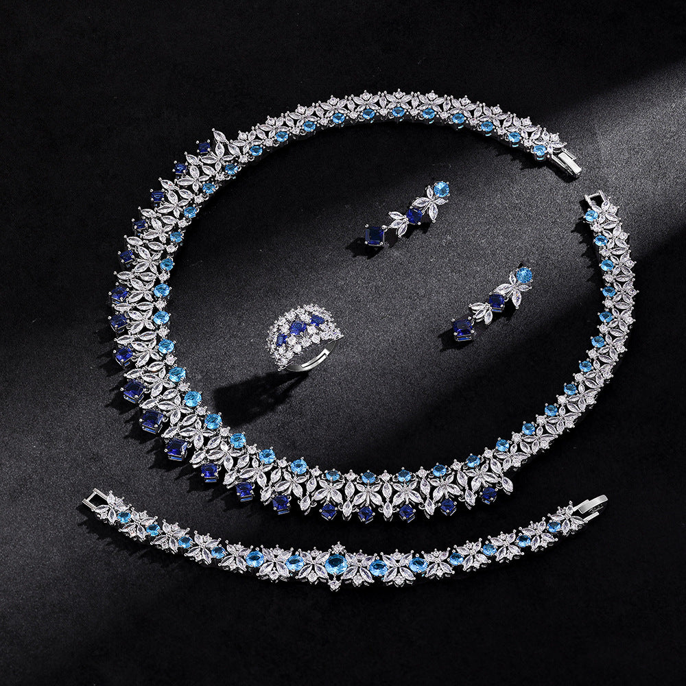 The Celestine Sapphire-Blue Leaf Jewelry Set