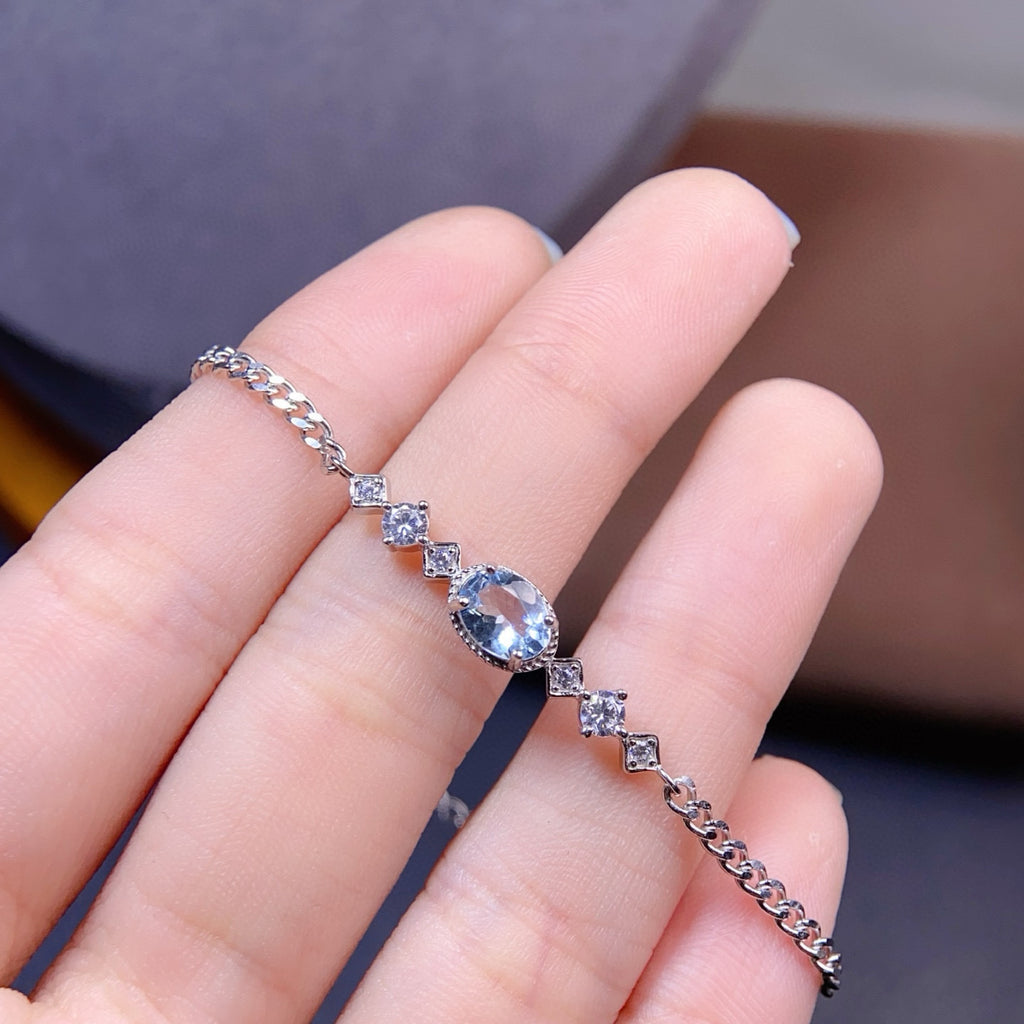 The Marina Natural Aquamarine Halo Bracelet