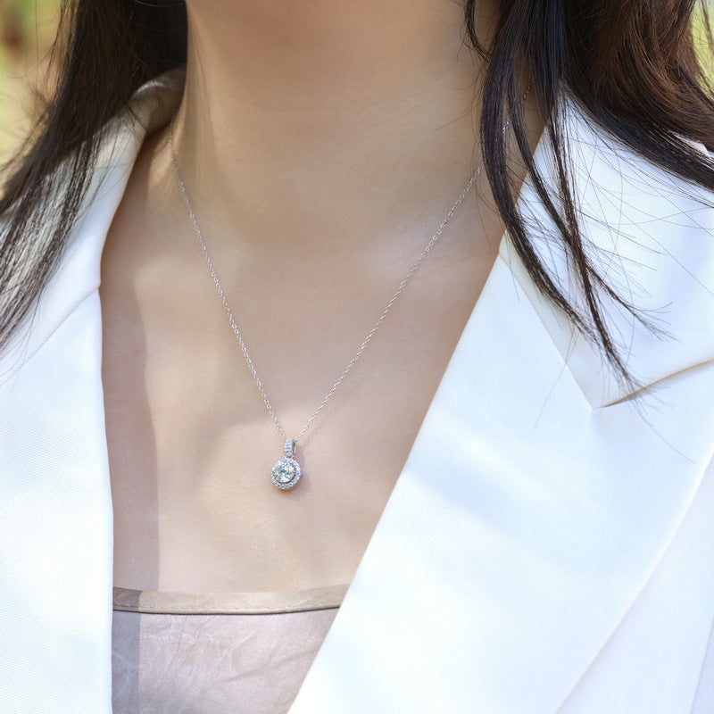 跨境专供一克拉培育钻气质项链女S925银满钻轻奢锁骨链送女友礼物