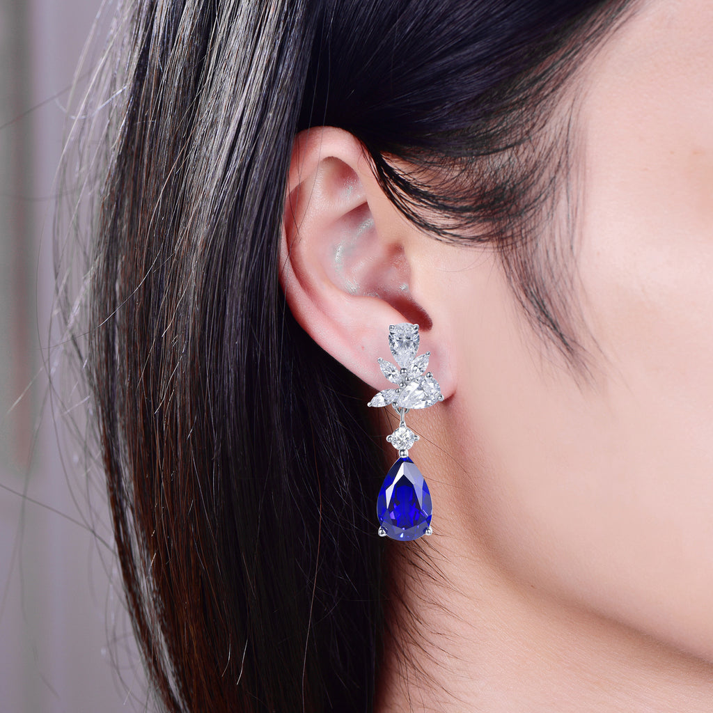The Celestine Blue Sapphire Pear Drop Earrings