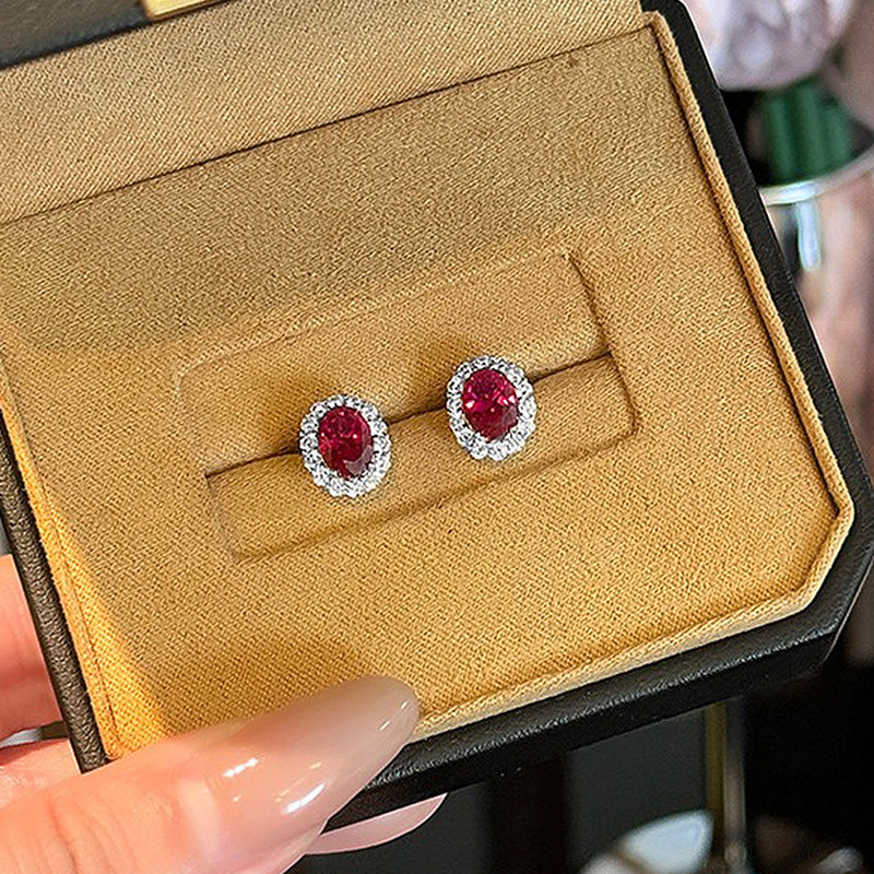 The Rosalie Ruby-Red Oval Stud Earrings