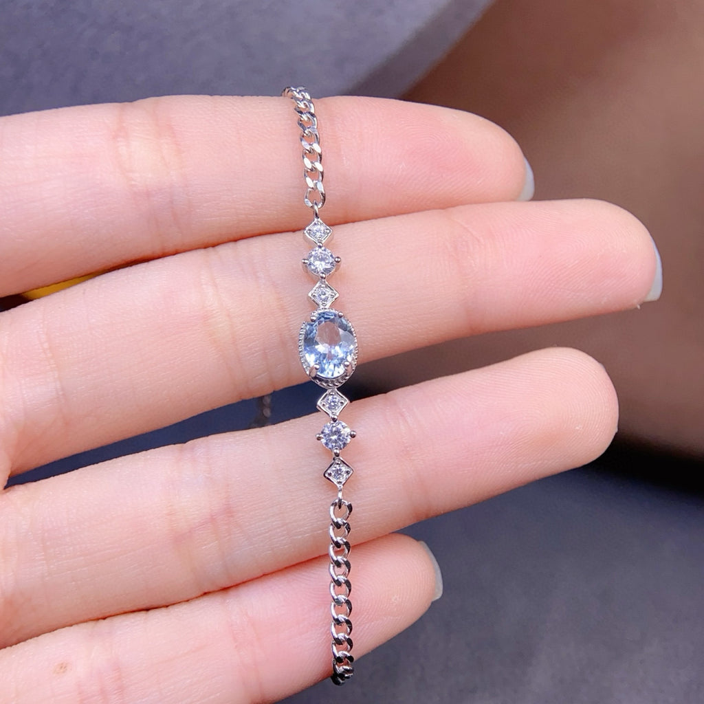 The Marina Natural Aquamarine Halo Bracelet