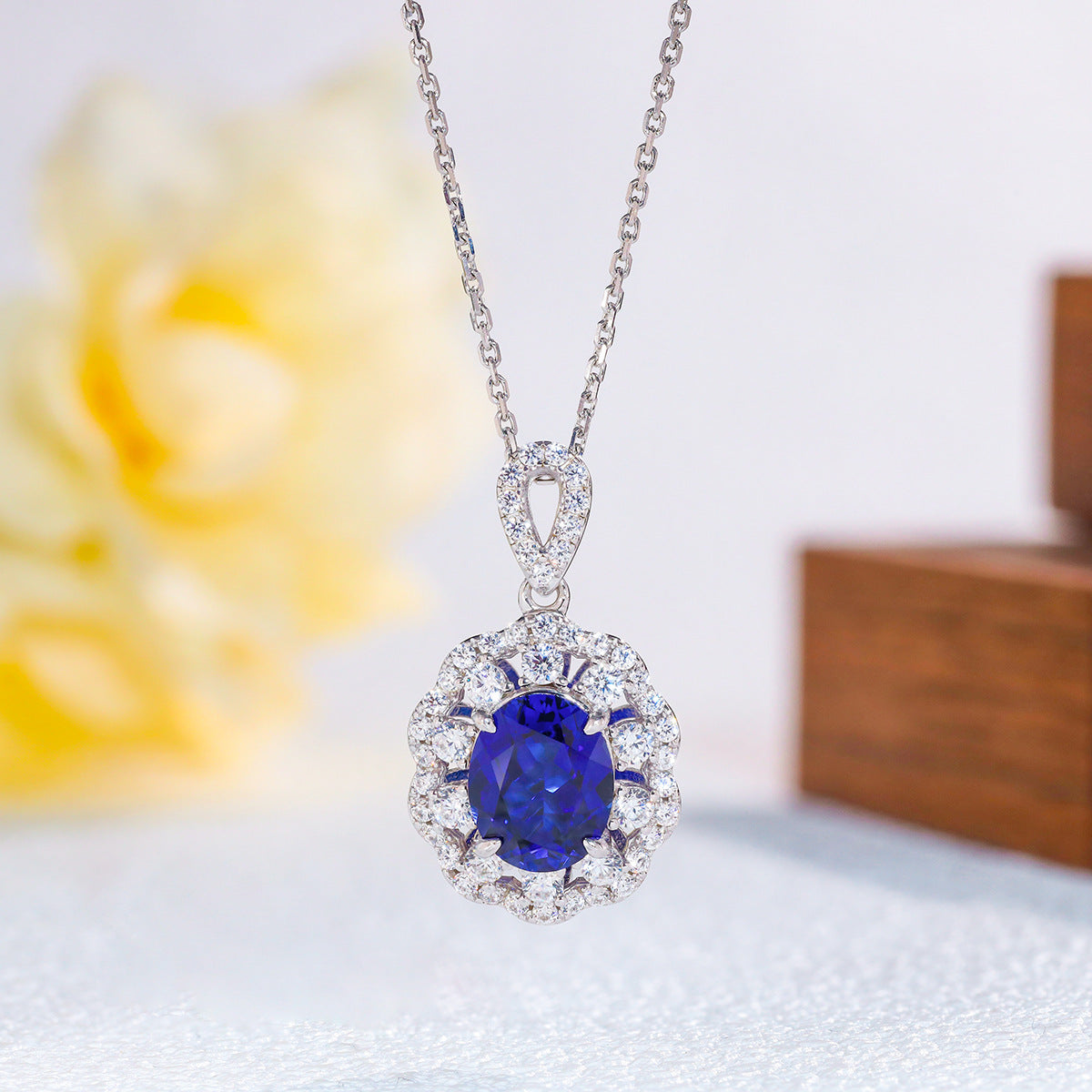 The Diana Blue Sapphire Halo Jewelry Suite