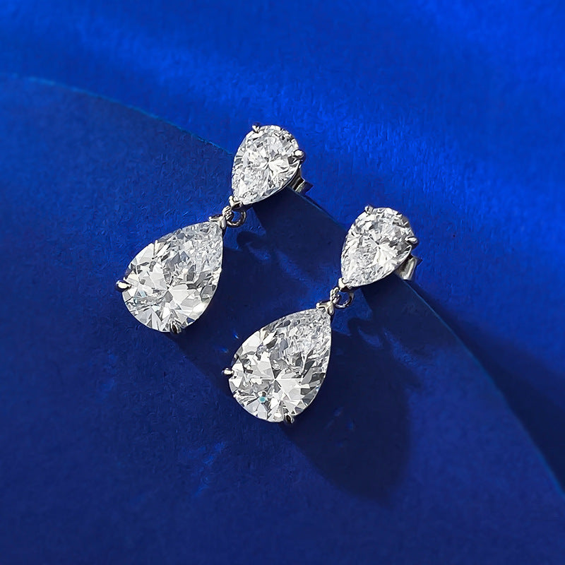 慕景珠宝 新款S925水滴耳钉女银 高碳钻耳环韩国气质网红耳饰耳坠