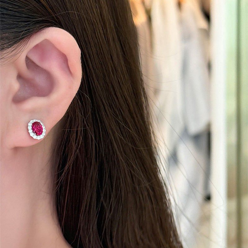 The Rosalie Ruby-Red Oval Stud Earrings