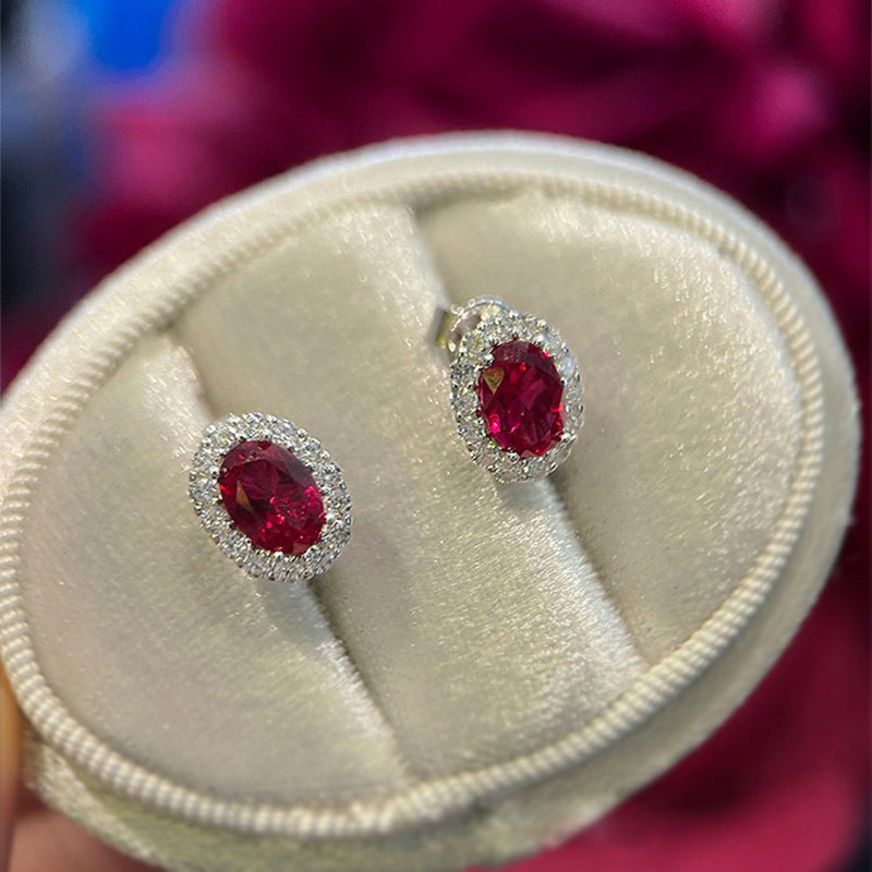 The Rosalie Ruby-Red Oval Stud Earrings