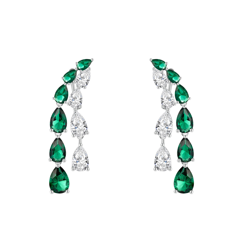 双排梨形水滴钻流苏耳环925纯银 格家同款满钻流苏耳饰轻奢高级感