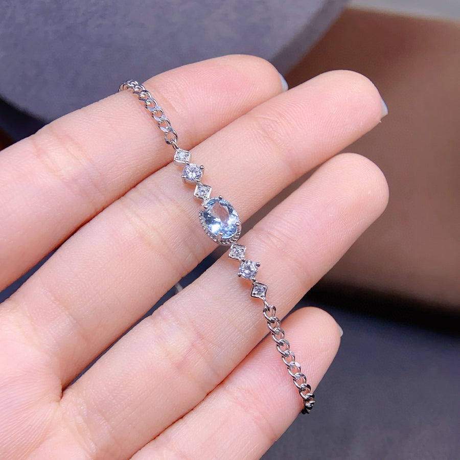 The Marina Natural Aquamarine Halo Bracelet