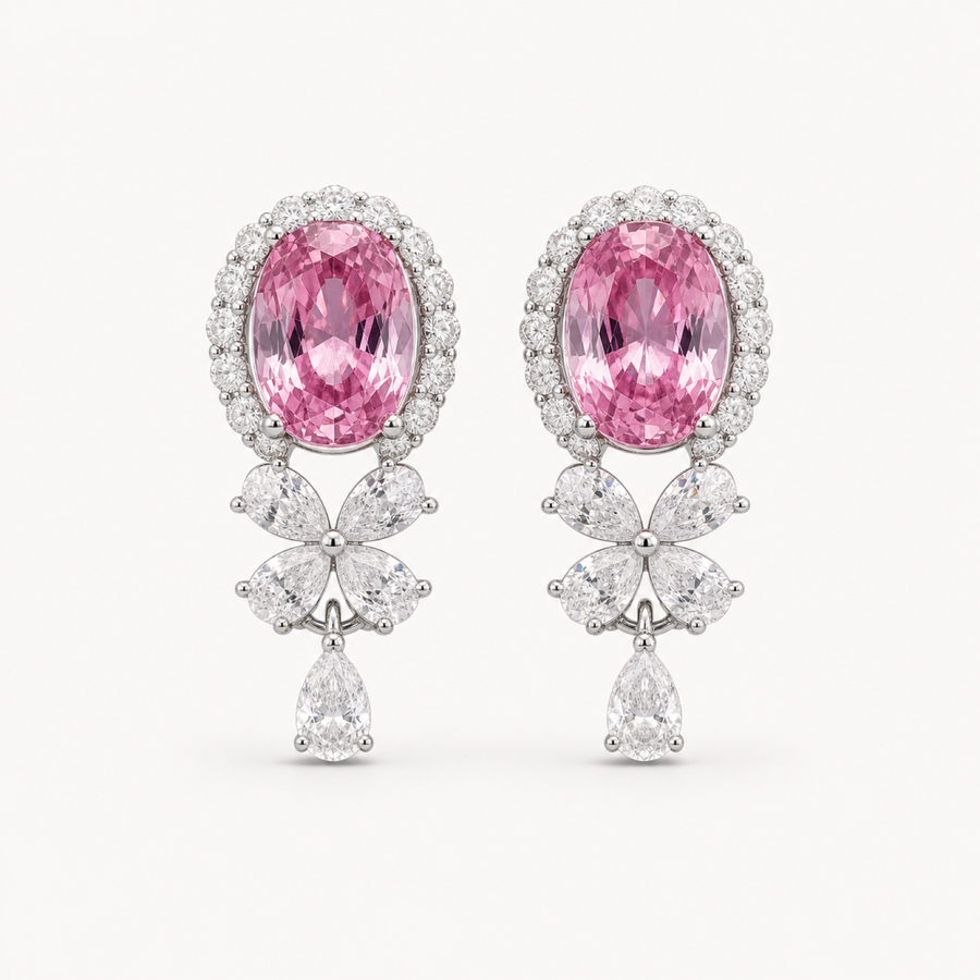 The Alexandra Color Change Stone Stud Earrings on a warm white background
