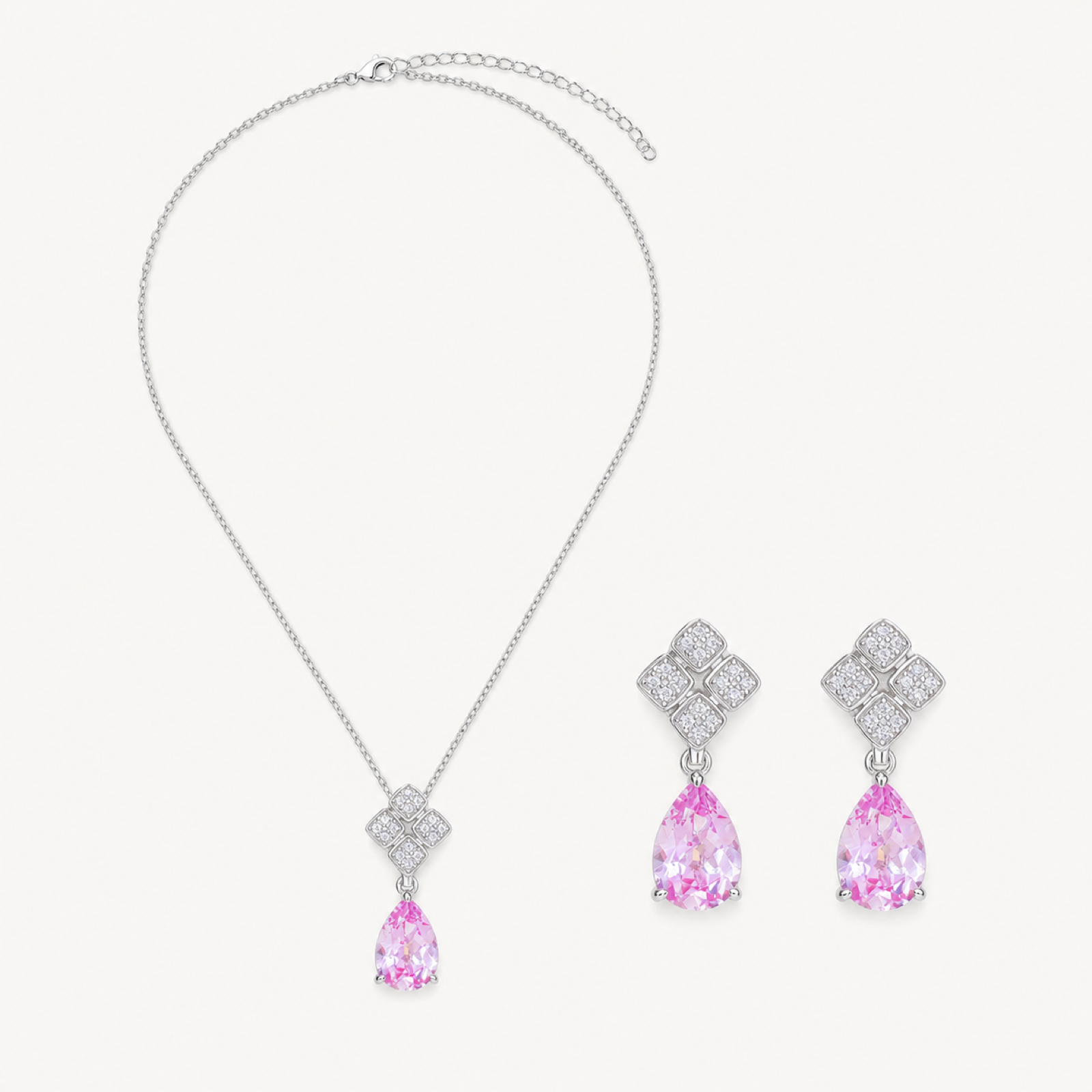 Elara pink pendant and stud set on warm white