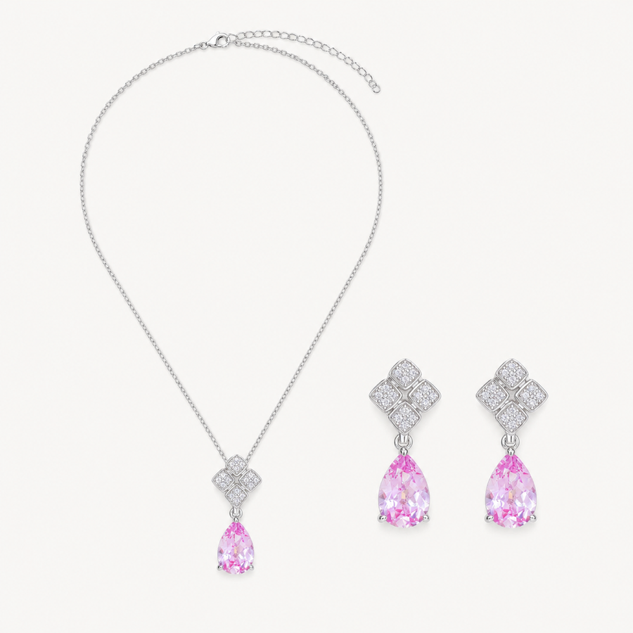 Elara pink pendant and stud set on warm white