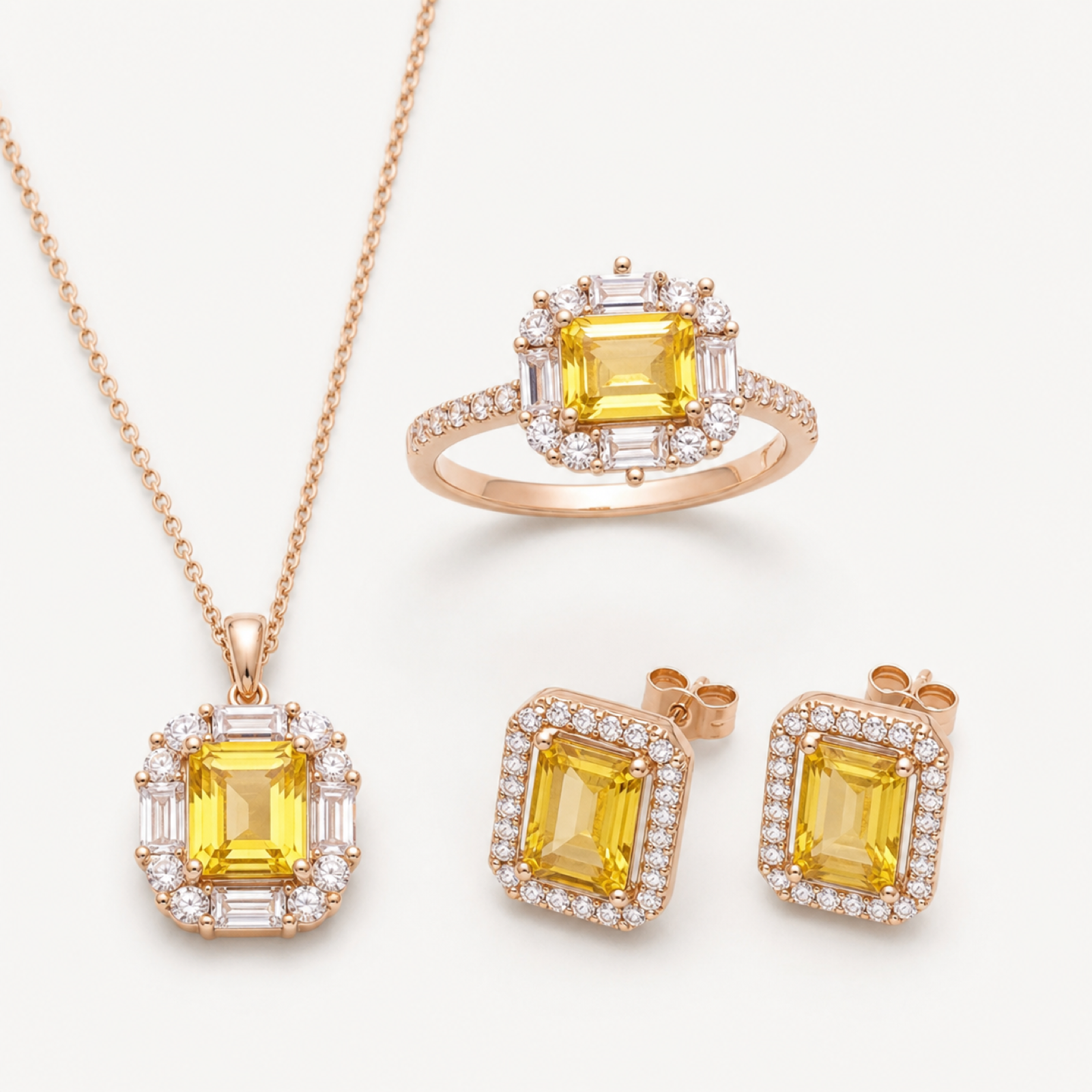 Estella natural citrine jewelry suite on warm white