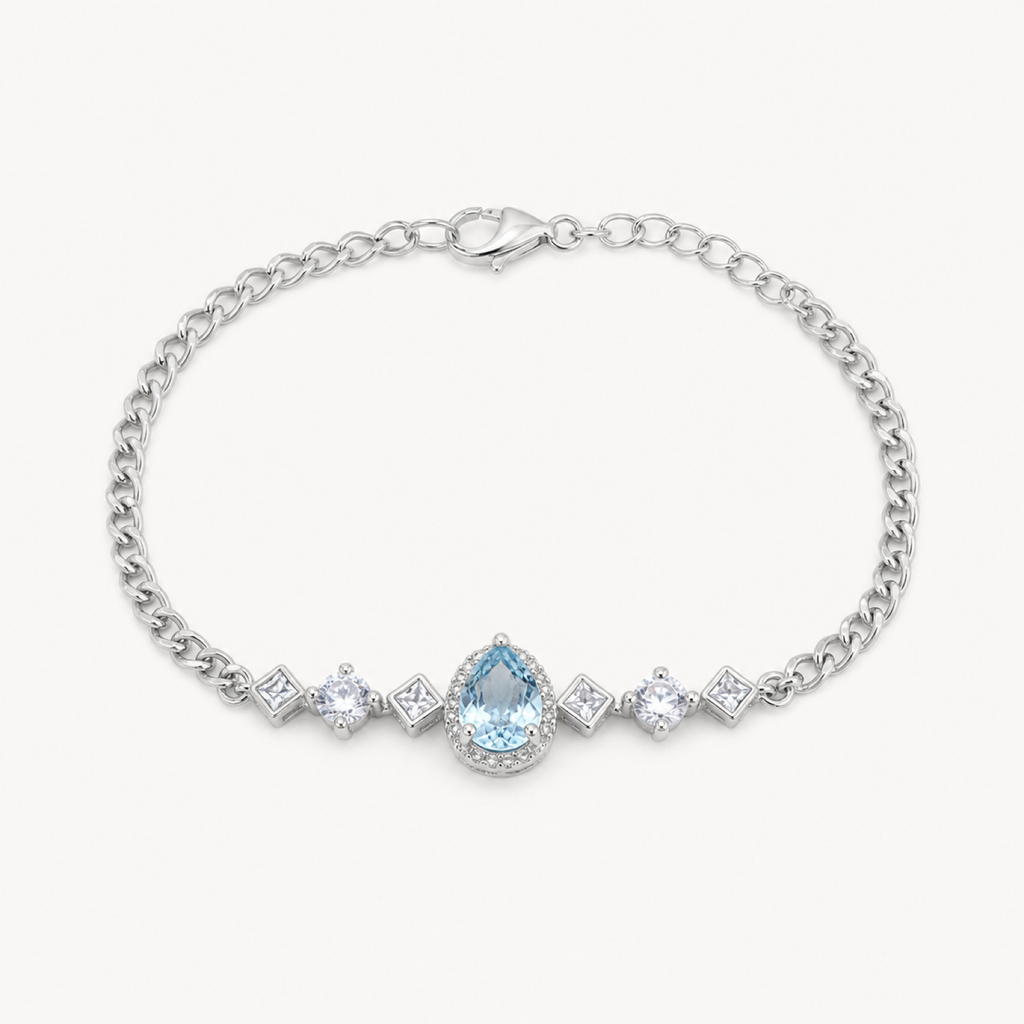 Marina Natural Aquamarine Halo Bracelet on warm white