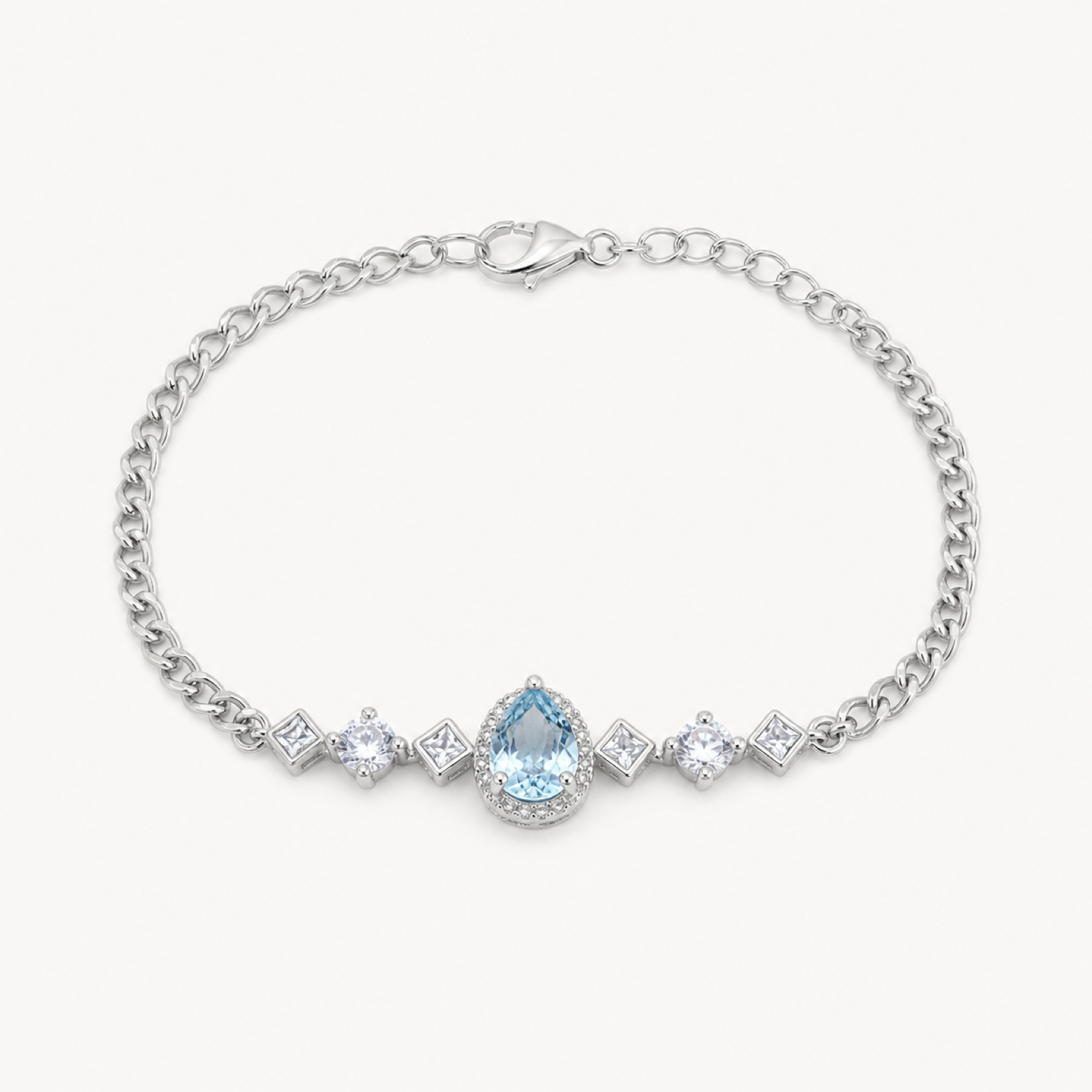 Marina Natural Aquamarine Halo Bracelet on warm white