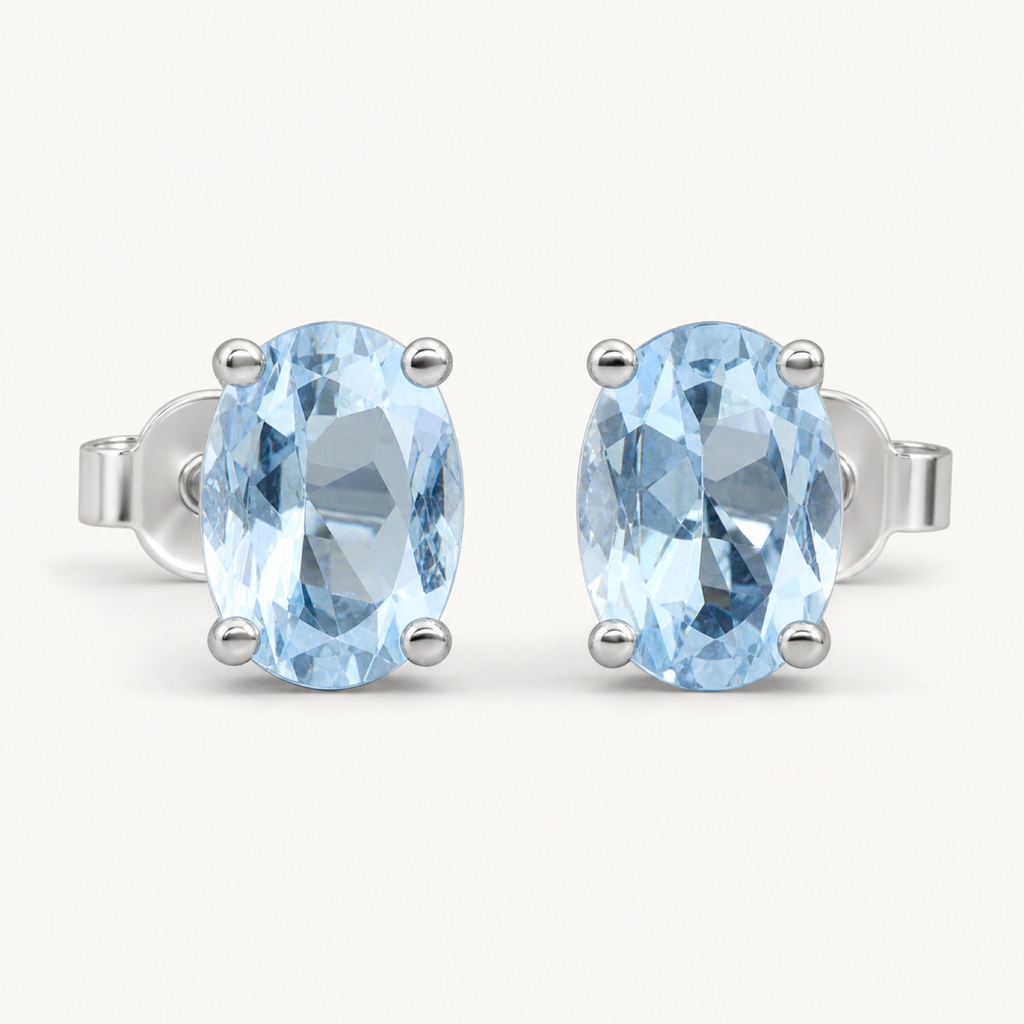 Nerina Cultivated Aquamarine Oval Stud Earrings on warm white