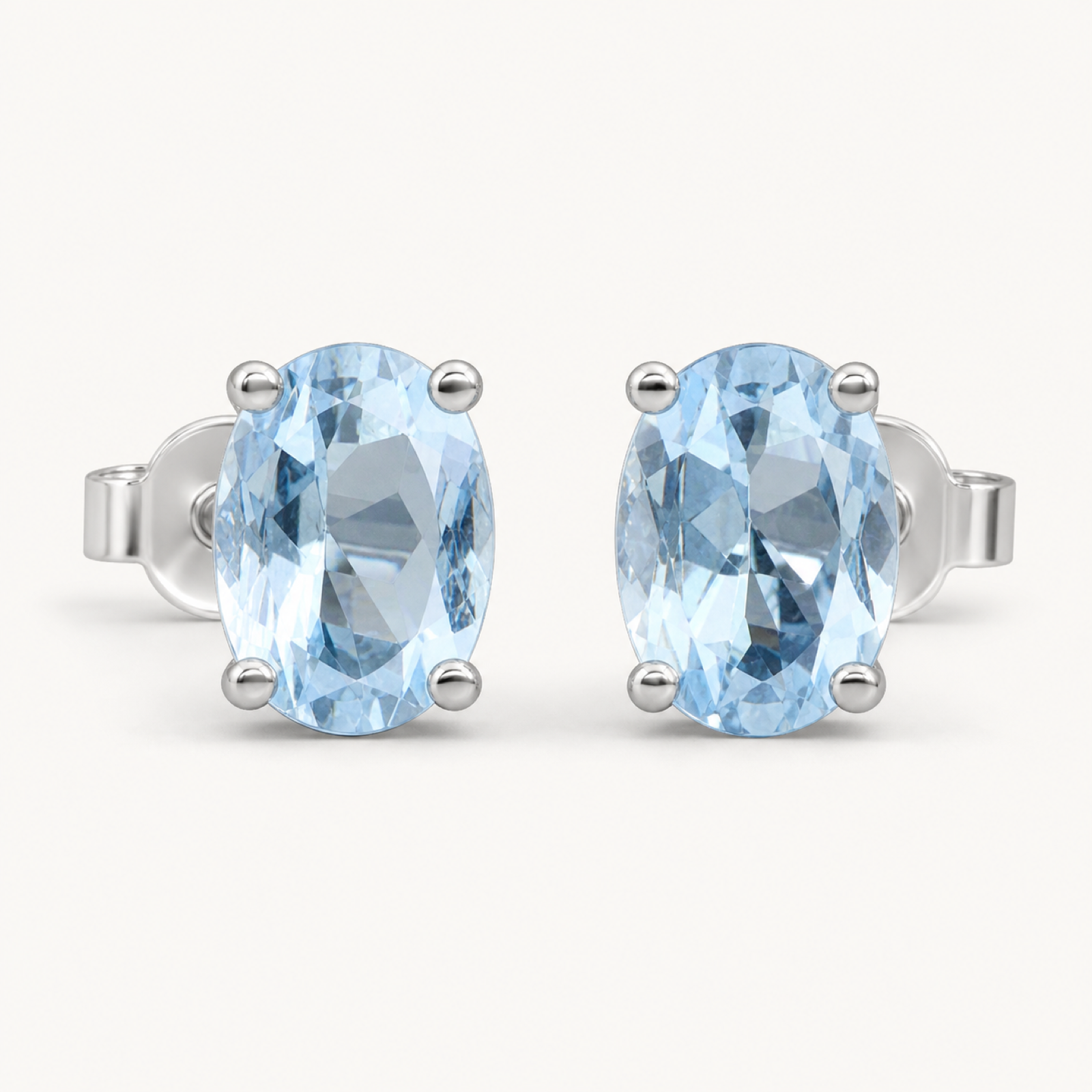 Nerina Cultivated Aquamarine Oval Stud Earrings on warm white