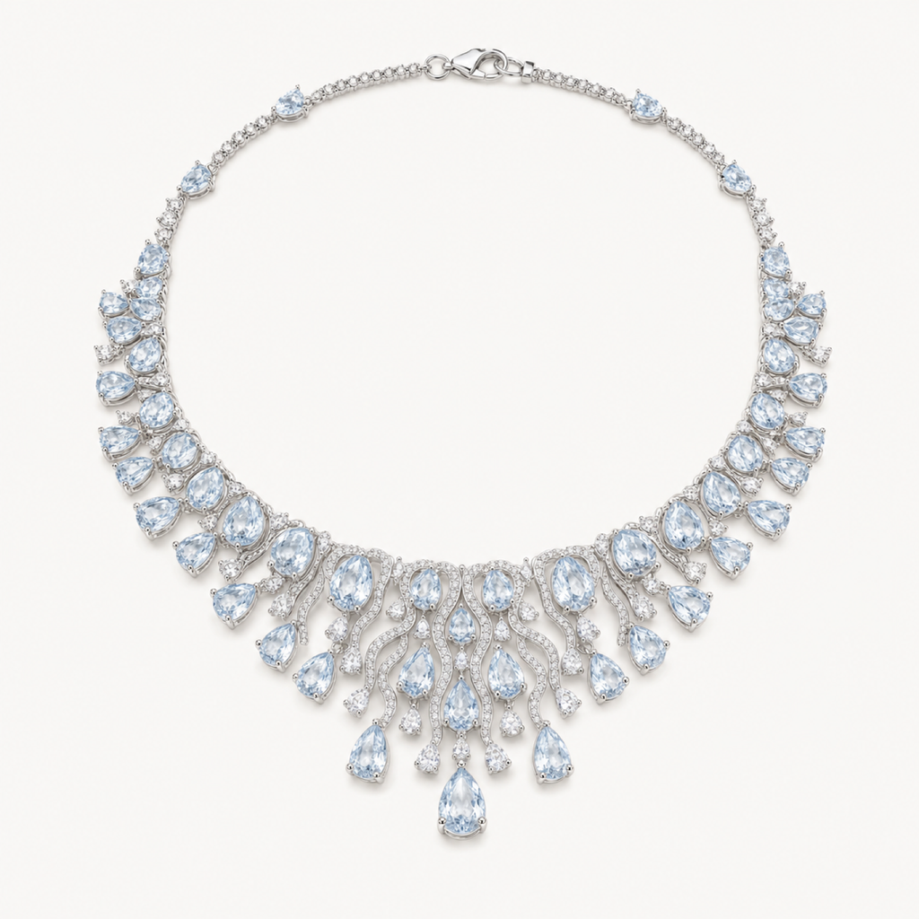 The Ondine Natural Aquamarine Pendant Necklace on warm white