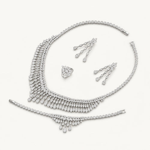 The Alexandra Double-Row Crystal Jewelry Set on a warm white background