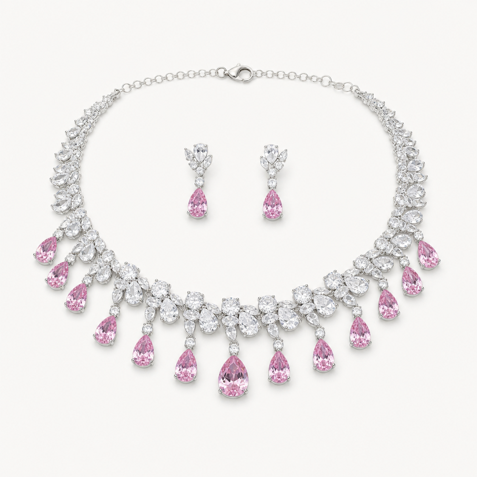 Arabella pear drop bridal jewelry set on warm white
