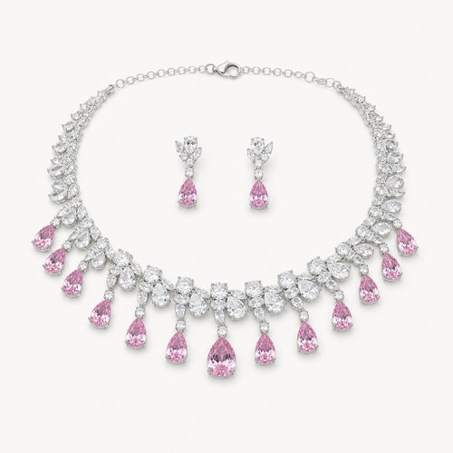 Arabella pear drop bridal jewelry set on warm white