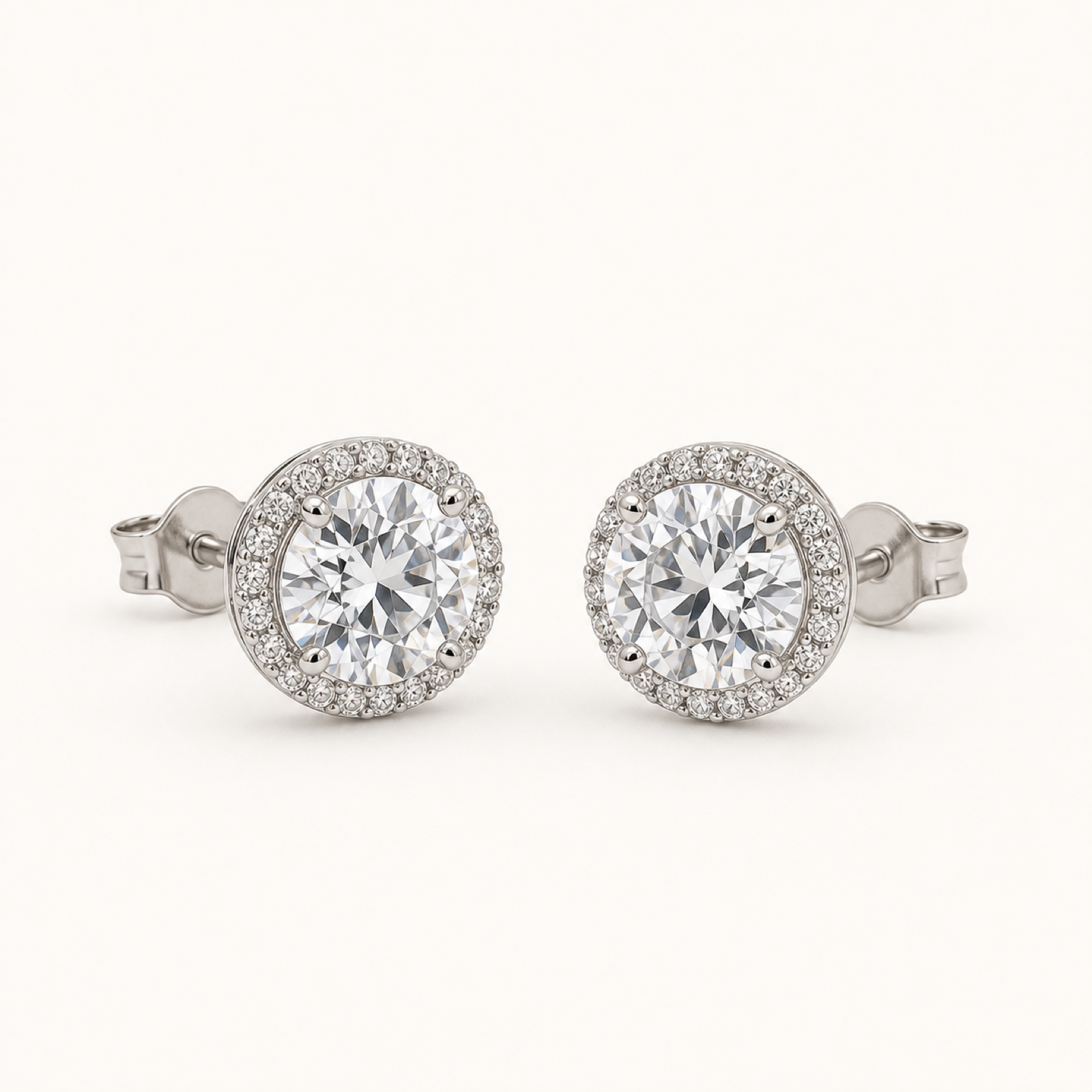 Diana round pave stud earrings on warm white