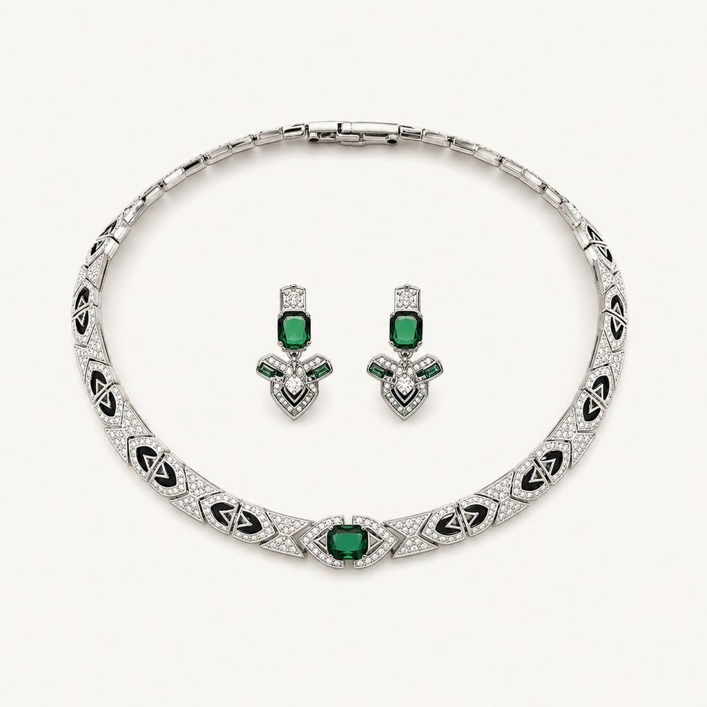 The Esmeralda Geometric Crystal Jewelry Set on a warm white background