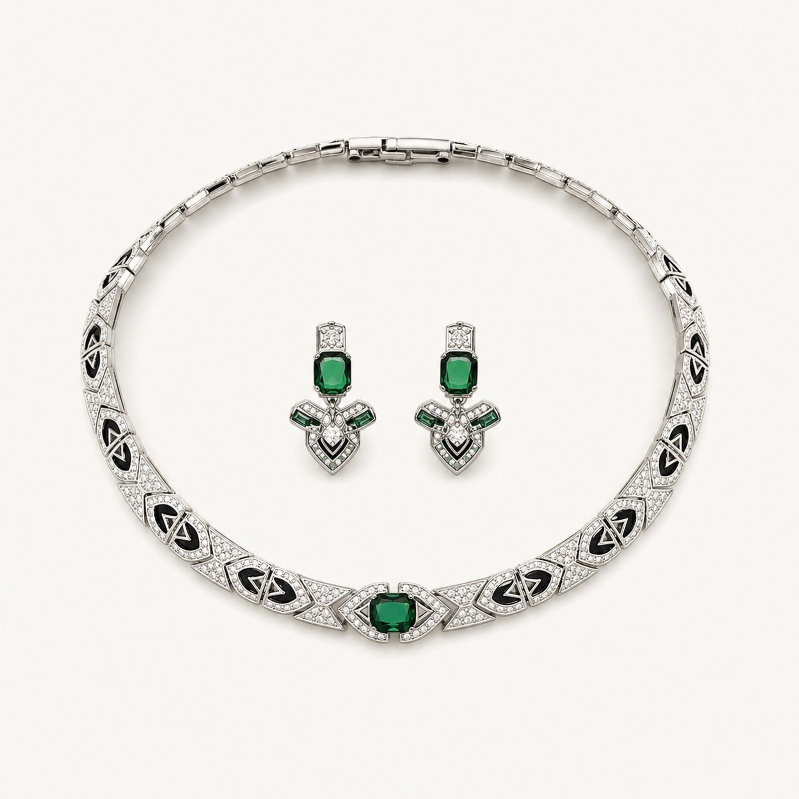 The Esmeralda Geometric Crystal Jewelry Set on a warm white background
